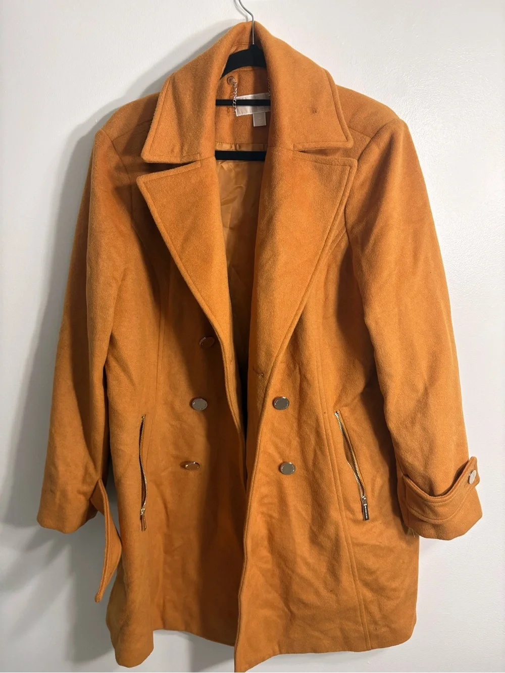 Michael Kors Double-Breasted Orange Pea Coat
